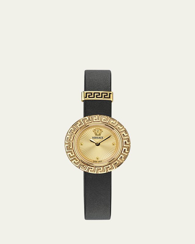 La Greca IP Yellow Gold Leather Strap Watch, 28mm